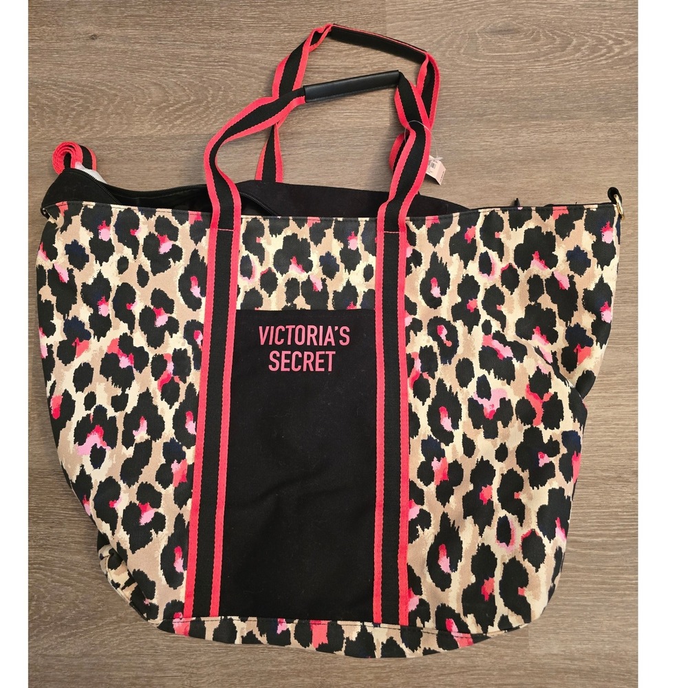 Victoria's Secret Leopard Print Pink Black Tote Bag Travel Beach Gym‎ Oversized